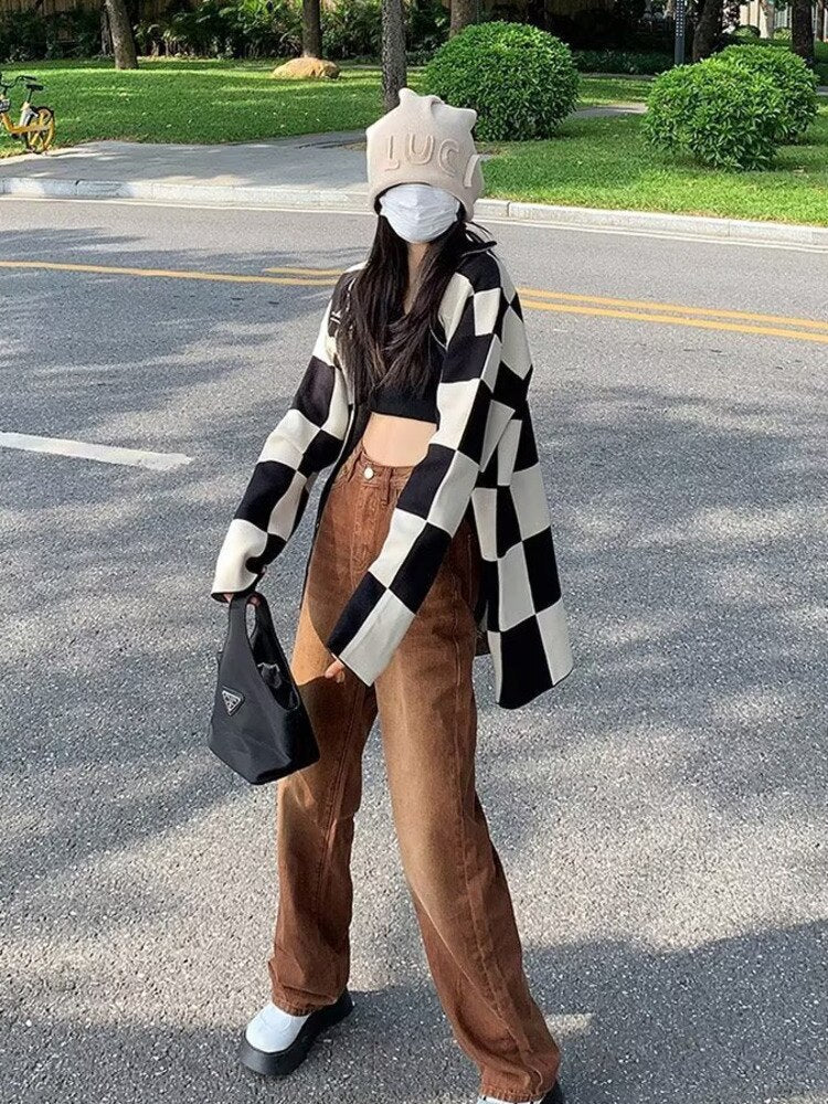 deanwangkt European And American Retro Brown Jeans Women's Spring And Autumn High-waisted Straight-leg Loose And Thin Wide-leg Pants - Deanwangkt