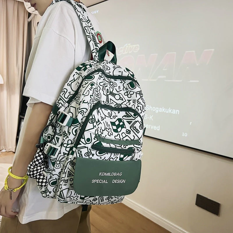 BACK TO SCHOOL  Fashion Waterproof Bookbag for Teenager Girls School Bag Cute Graffiti Design Backpack Women Nylon Kawaii Mochila Boys - Deanwangkt