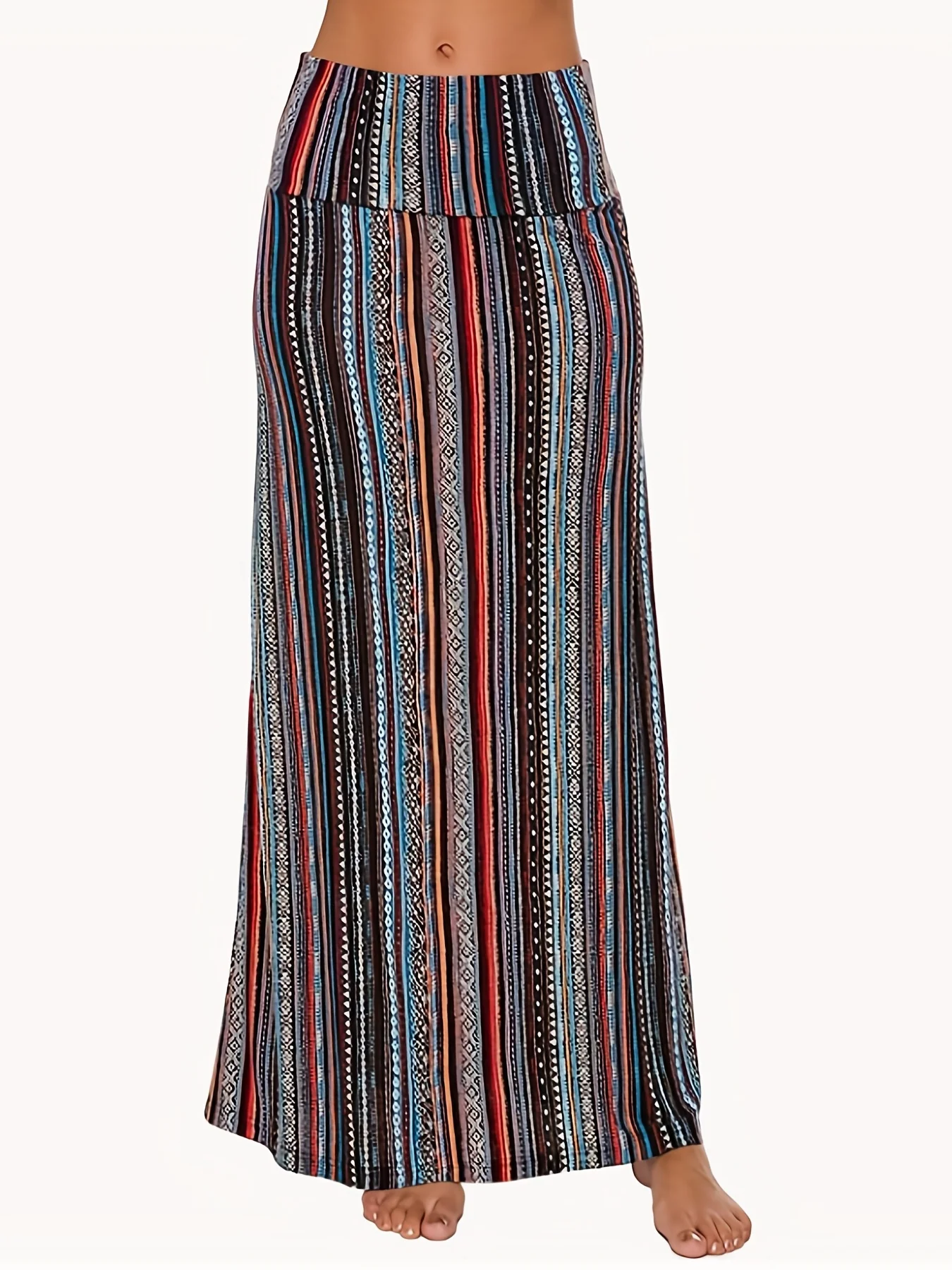 deanwangkt-1 All Over Print High Waist Skirt, Casual Maxi Skirt For Spring & Fall, Women's Clothing - Deanwangkt