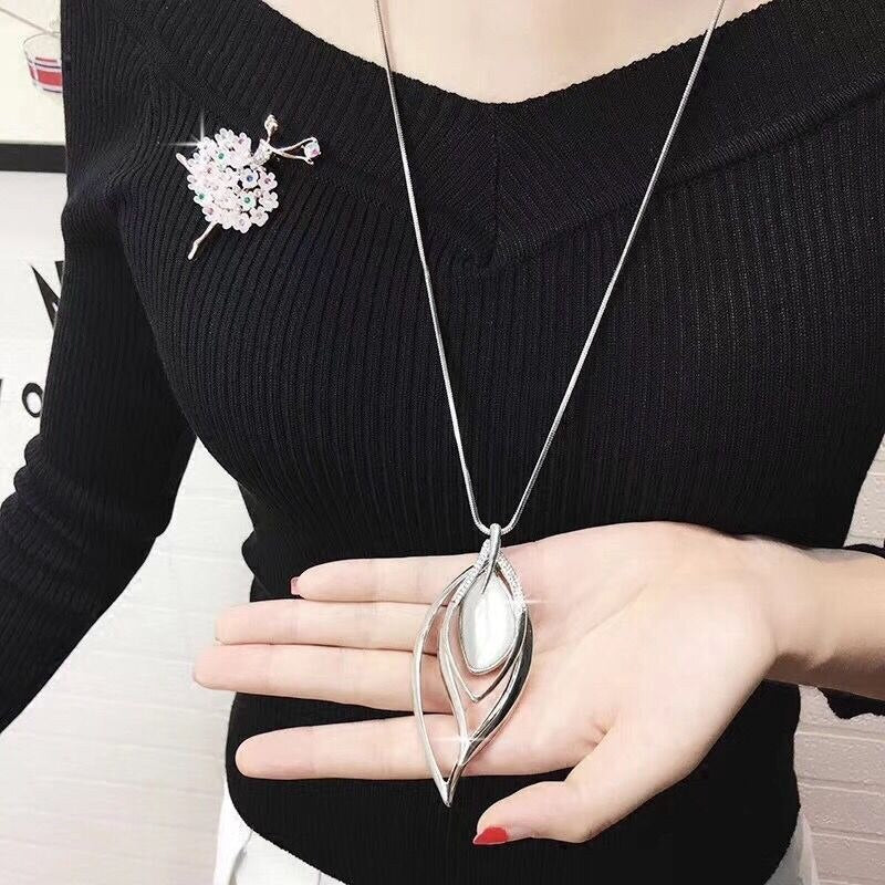 DEANWANGKT Simulated Pearl Choker Necklaces for Women Silver Color Chain Long Necklace Pendant Jewelry Accessories Trendy Kolye - Deanwangkt