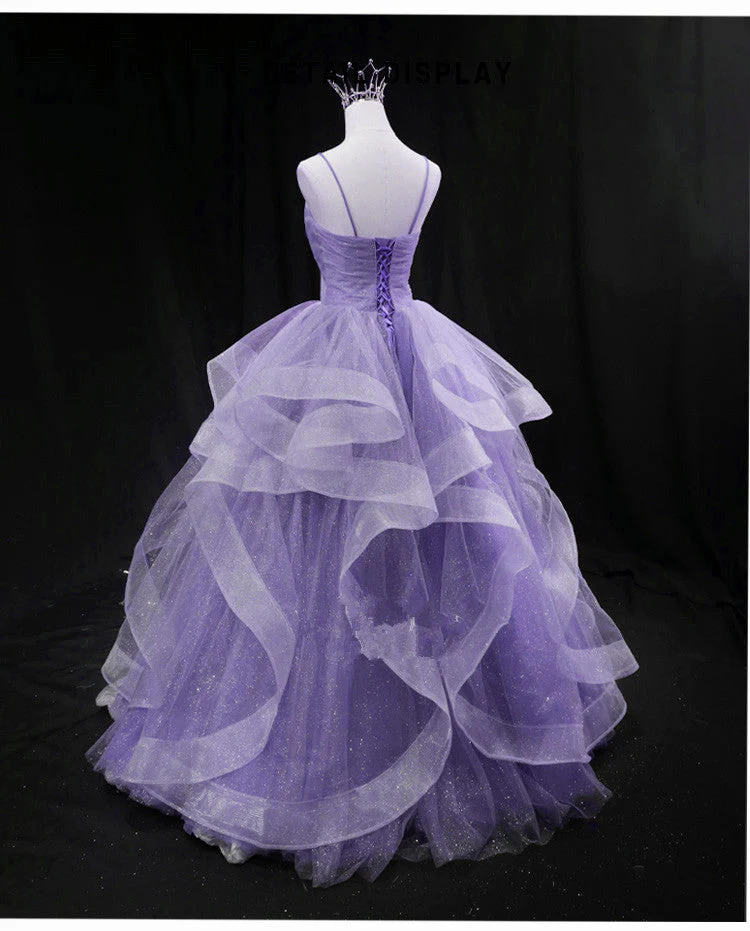 Solvbao Cute Light Purple Tulle Long Layers Straps Party Dress, Sweet 16 Formal Gown - Deanwangkt