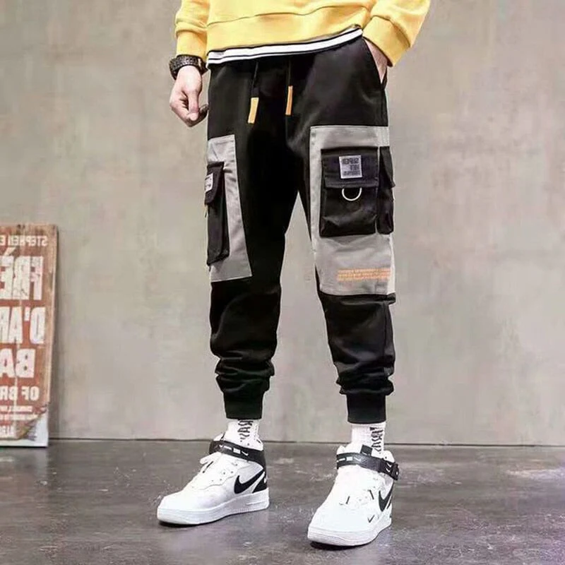 DEANWANGKT Mens Vintage Hip Hop Style Baggy Jeans Streetwear Pockets Men's Jogger Pants Hip Hop Sweatpants Joggers Trousers Tactical Mens Pants Cargo Harem Pants Men Clothes - Deanwangkt