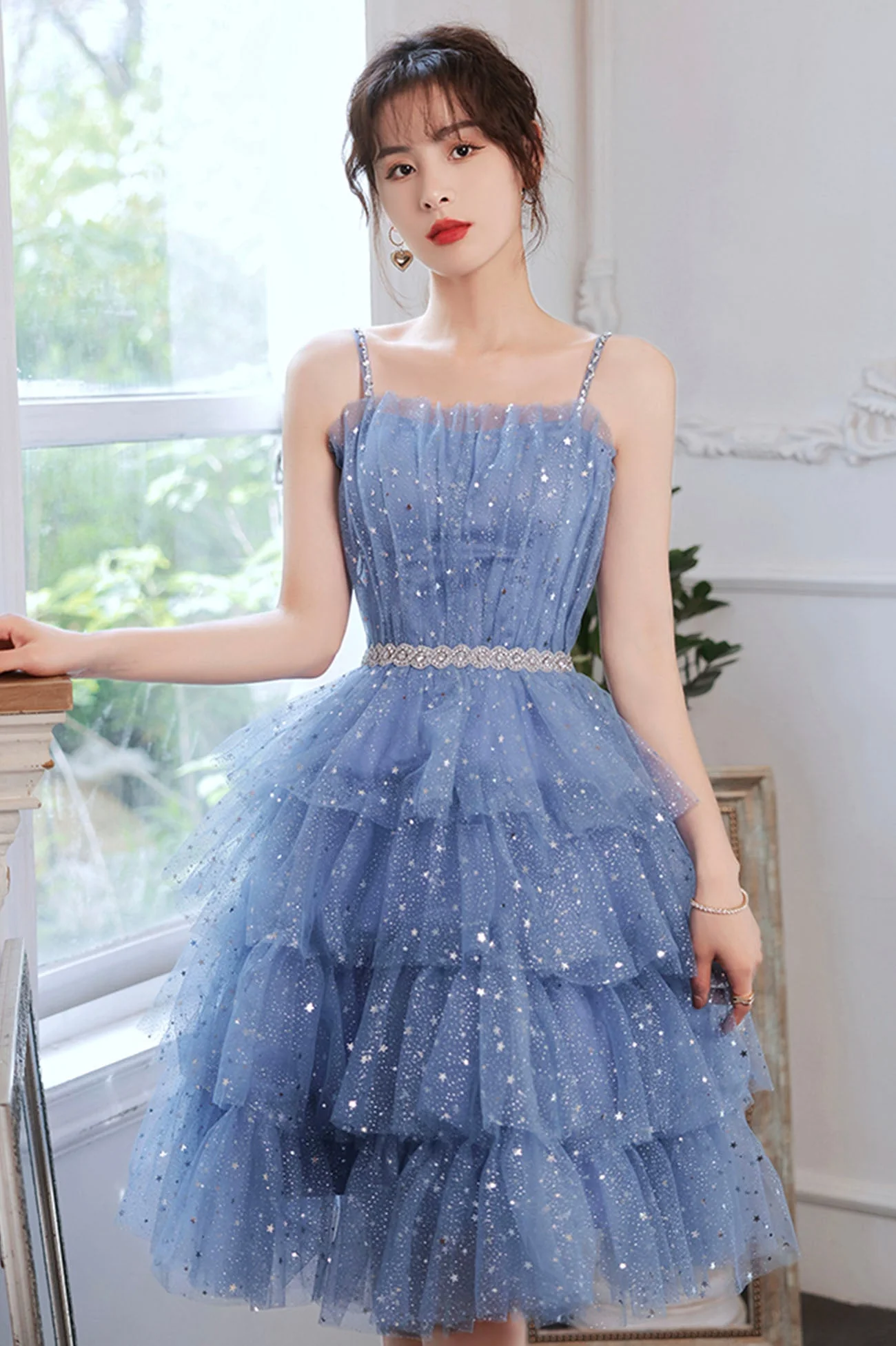 solvbao Blue Tulle Short Prom Dresses, A-Line Homecoming Party Dresses - Deanwangkt