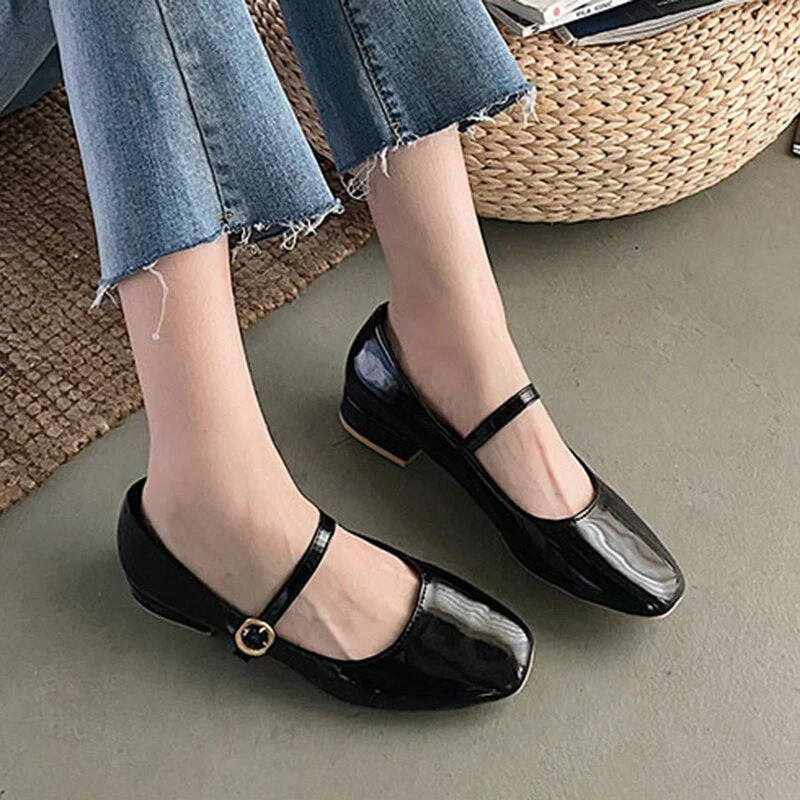 Joskka Ankle Strap Patent Leather Pumps for Women Low Heels Mary Jane Shoes Woman Elegant Office Dress Shoes Autumn Shoes - Deanwangkt
