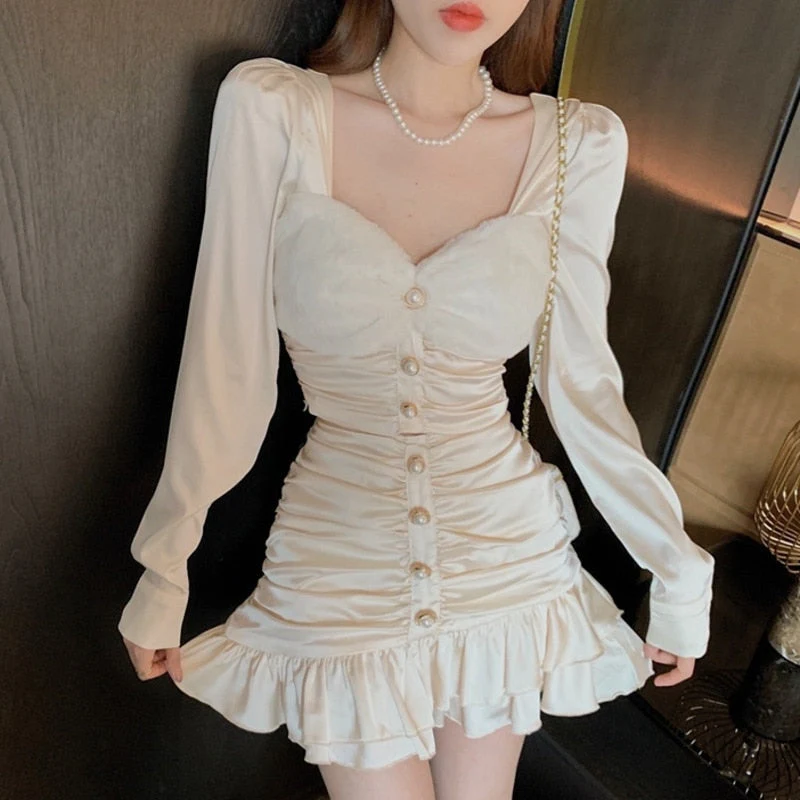 Fall Korean Sweet Two Piece Set Women Sexy Mink Velvet Patchwork Crop Top + Bodycon Skirts Sets Super-Short Shirt 2 Piece Suits  Fairy Dress - Deanwangkt