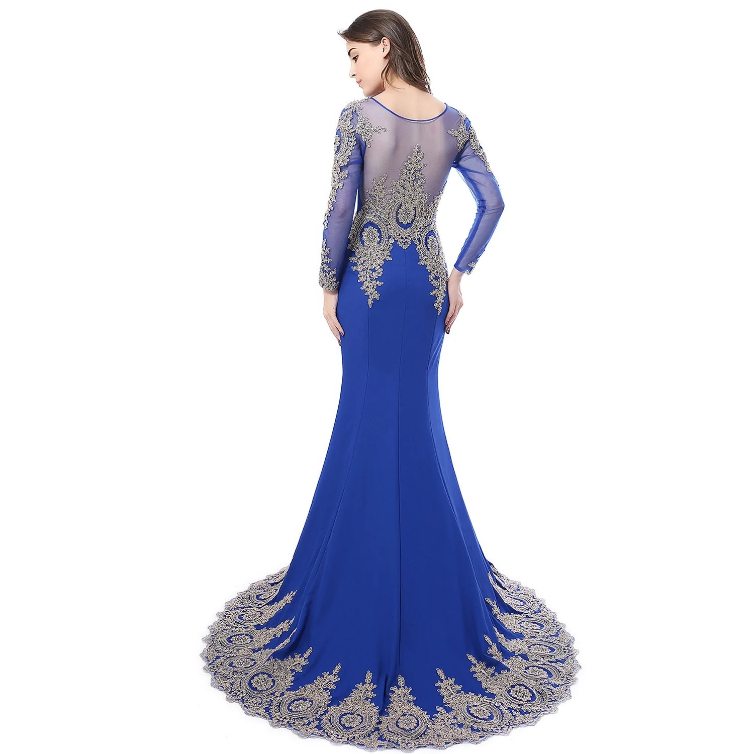 Ship Today Real Photo Elegant Blue Mermaid Prom Dresses Long Sleeves Backless Engagement Robe Birthday Gift Women Robe de soiree - Deanwangkt