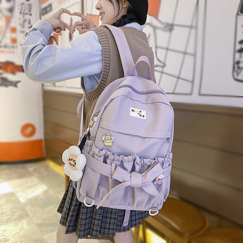 Back To School Korean Style Women Sweet Backpack Large Capacity Open Pockets Kawaii Female Bow School Bags for Teenager Girls Travel Backpacks - Deanwangkt