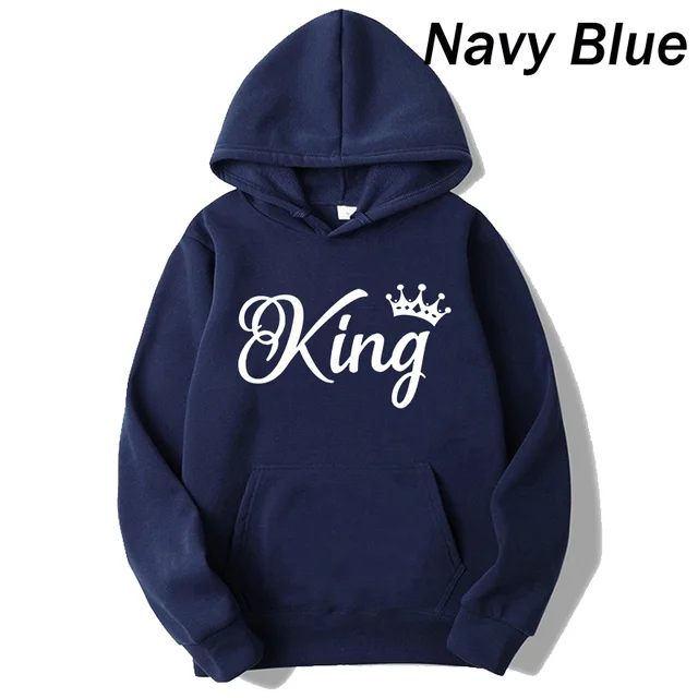 deanwangkt Fashion Men Women Long Sleeve Pullover Hooded Sweatshirts Unisex King and Queen Print Hoodies Casual Streetwear Couple Sweat - Deanwangkt
