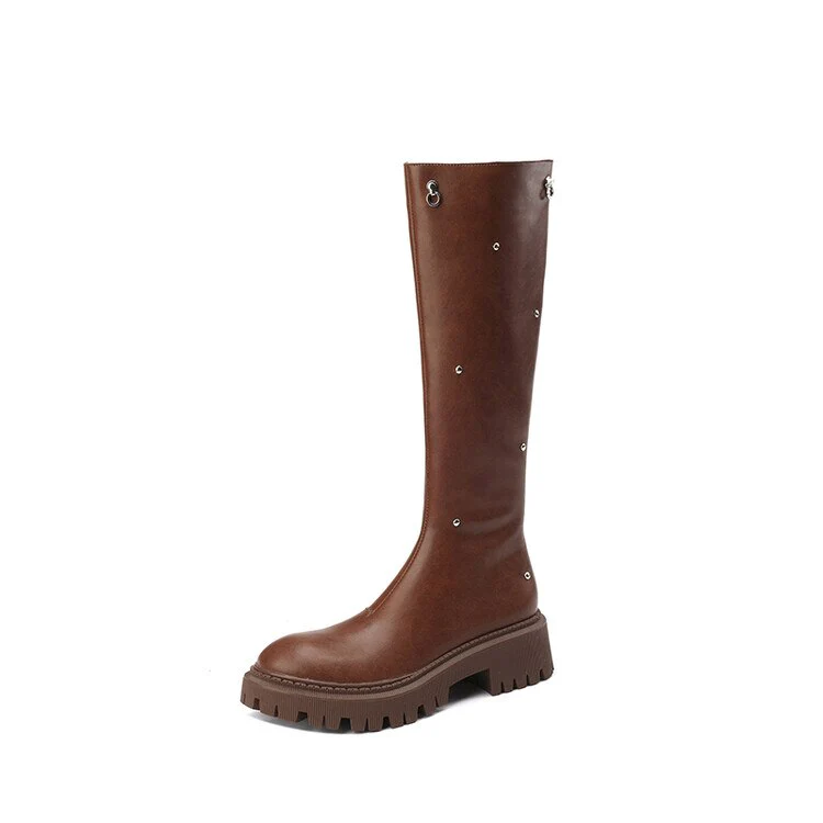 deanwangkt Autumn Boots    NEW Autumn Women Shoes Split Leather Shoes for Women Round Toe Chunky Heel Long Boots Thick Heel Knee-High Boots Riding Boots - Deanwangkt