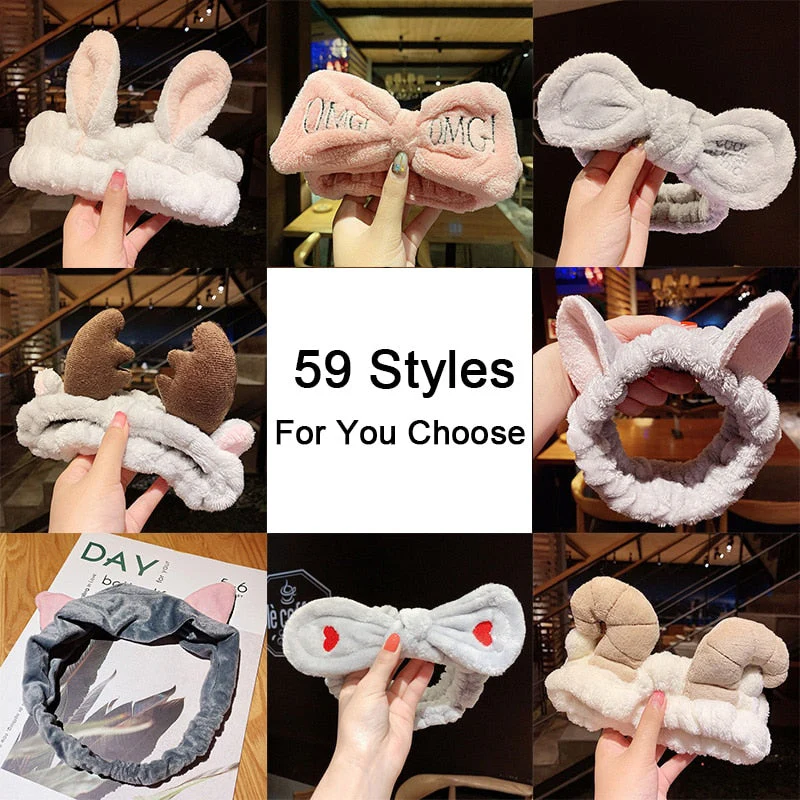 Wash Face Hair Holder Hairbands Soft Warm Coral Fleece Bow Animal Ears Headband For Women Girls Turban Fashion Hair Accessories - Deanwangkt
