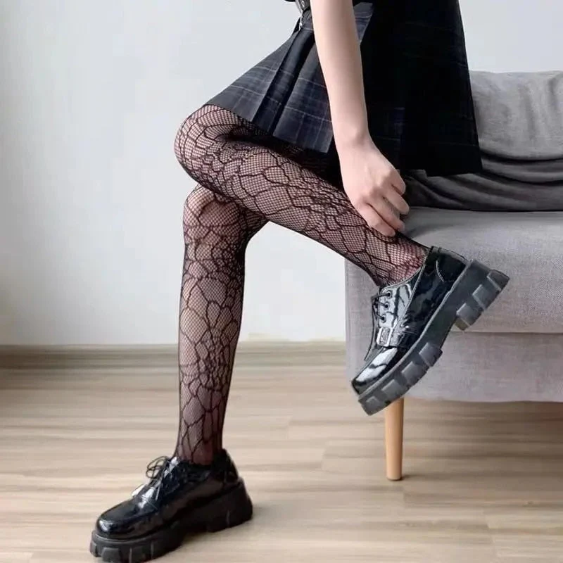 deanwangkt  Lolita Dark Gothic Tights Women Y2k Preppy Style Mall Goth Punk Spider High Waist Jk Socking Emo Alt Fishnet Stockings - Deanwangkt