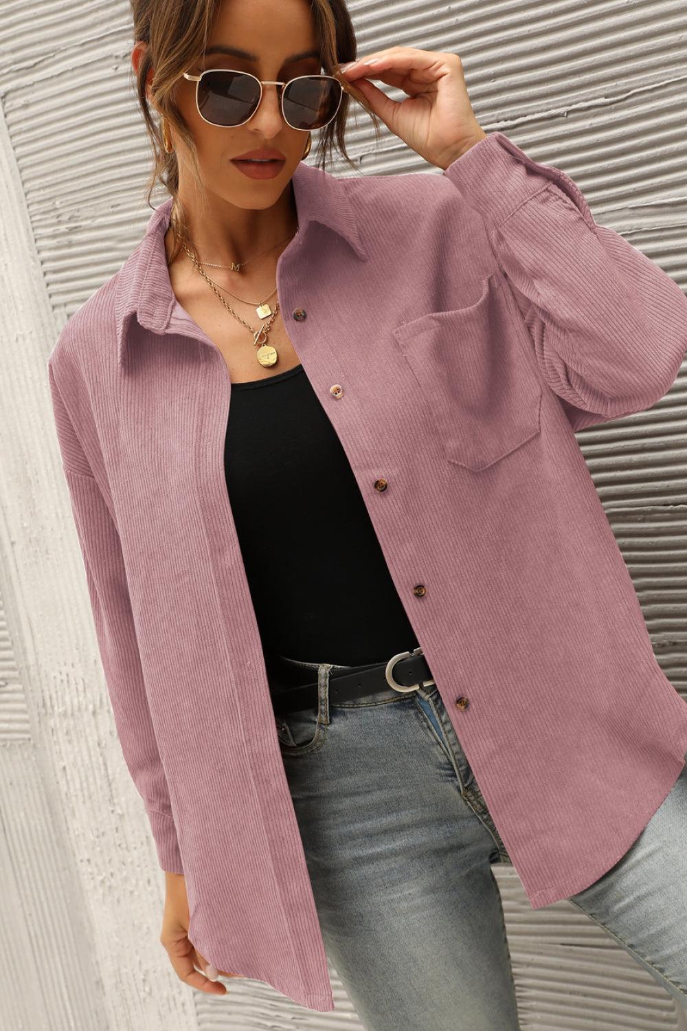 deanwangkt Button Front Drop Shoulder Corduroy Shirt - Deanwangkt