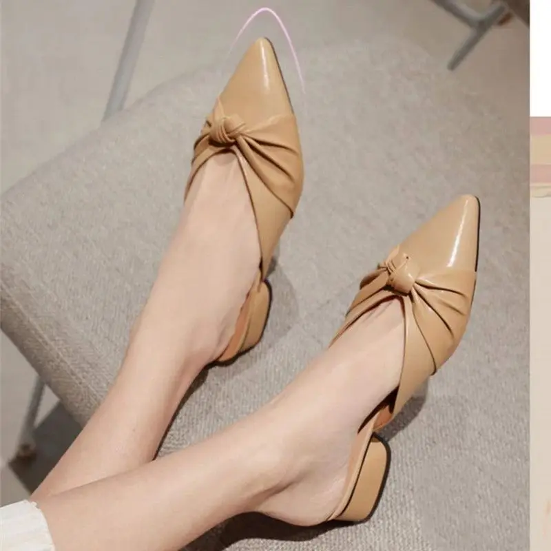 deanwangkt Shoes for Women Brown Woman Slippers Job Leather Slides Mules Sandals Pointed Toe Summer High Up To 4cm Heel New Style Pvc - Deanwangkt