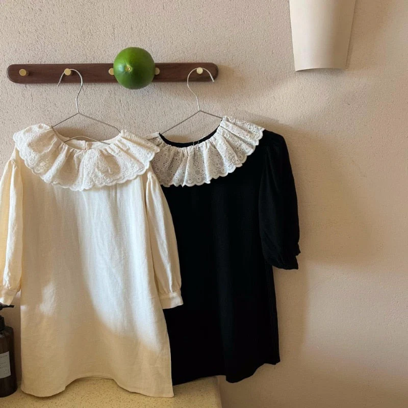 deanwangkt Fashion Autumn Kids Dress contrast color lace collar king style dresses Girls cotton loose long sleeve dress - Deanwangkt