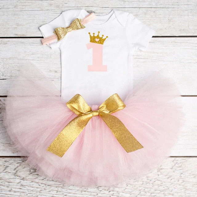 deanwangkt My Little Baby Girl First 1st Birthday Party Dress Cute Pink Tutu Cake Outfits Infant Dresses Baby Girls Baptism Clothes 0-12M - Deanwangkt