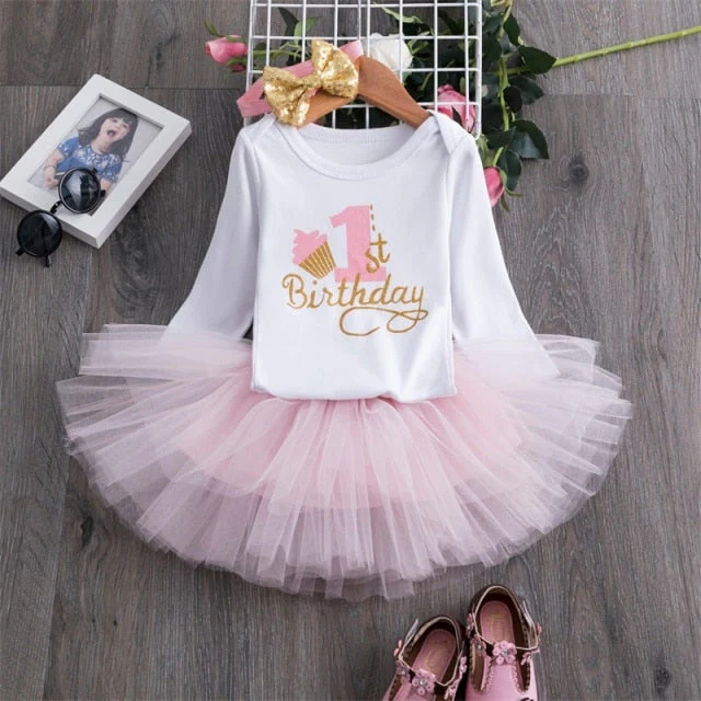deanwangkt My Little Baby Girl First 1st Birthday Party Dress Cute Pink Tutu Cake Outfits Infant Dresses Baby Girls Baptism Clothes 0-12M - Deanwangkt
