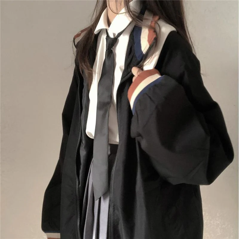 deanwangkt varsity jacket for women spring autumn new aesthetic loose versatile color matching jacket student Harajuku Korean preppy coats - Deanwangkt