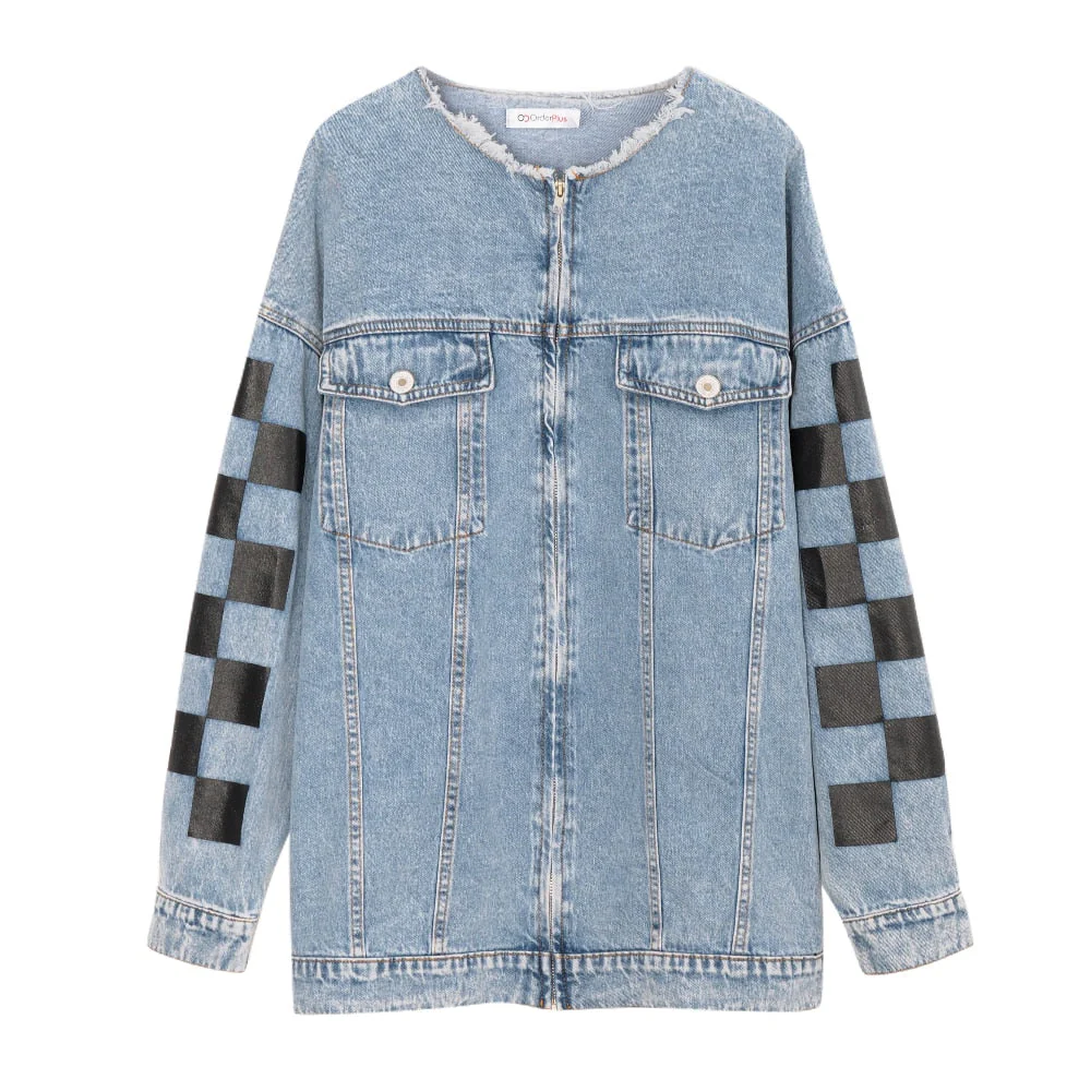 deanwangkt Jean Jacket Women Denim Jackets Autumn Winter Loose Plaid Zipper Tops Streewear Hip Hop Coats Jackets Ladies Plus Size 5xl - Deanwangkt