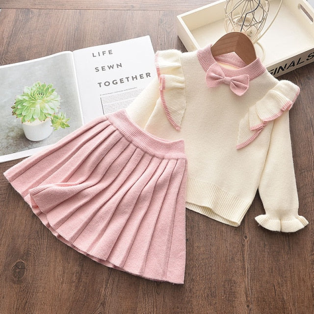 deanwangkt Bear Leader Kids Christmas Sweet Knitwear Suits Girls Baby Plaid Sweaters Coats Suspender Dress Outfits Princess Clothes Sets - Deanwangkt