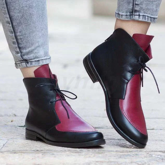 DEANWANGKT England Style  Boots for Women New Autumn Winter PU Leather Short Ankle Boots Ladies Motorcycle Boots Women Shoes - Deanwangkt