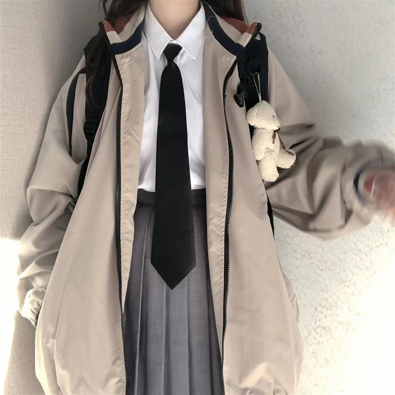 deanwangkt varsity jacket for women spring autumn new aesthetic loose versatile color matching jacket student Harajuku Korean preppy coats - Deanwangkt