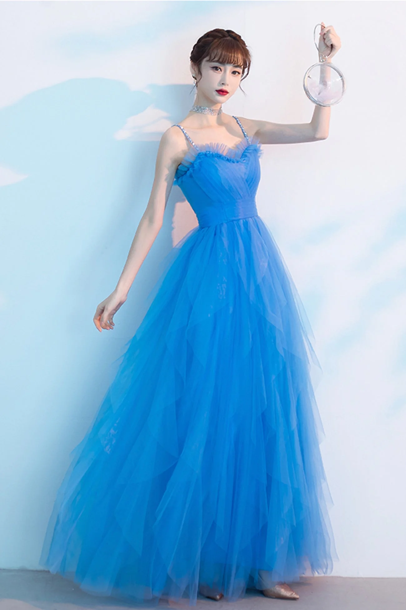 solvbao Blue Tulle Long Prom Dresses, A-Line Evening Dresses - Deanwangkt