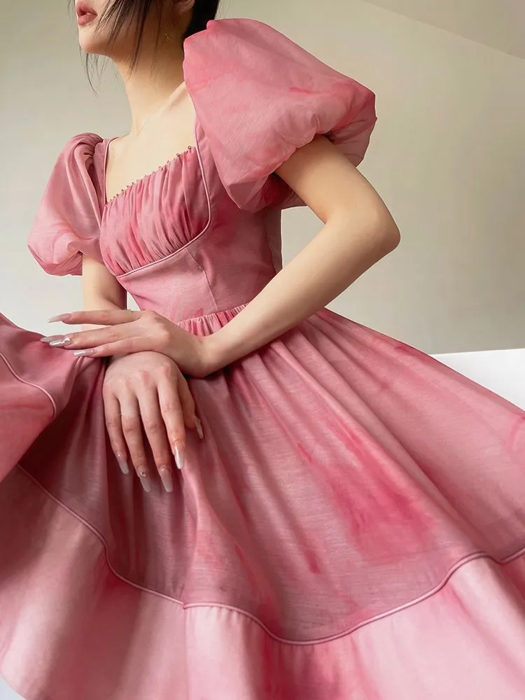 Joskka Short Sleeves Elegant Dress for Women  Fashion Fairy Square Collar Y2k Mini Dress Party Beach Style High Waisted Dress Chic - Deanwangkt