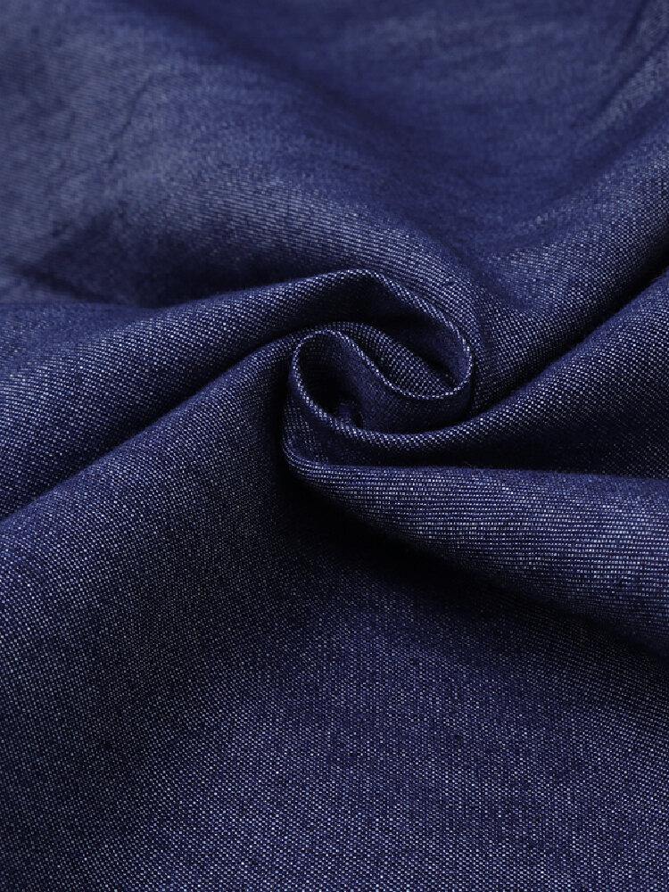 deanwangkt Casual Loose Button Front Irregular Split Hem Denim Maxi Shirt Dress with Front Pockets - Deanwangkt