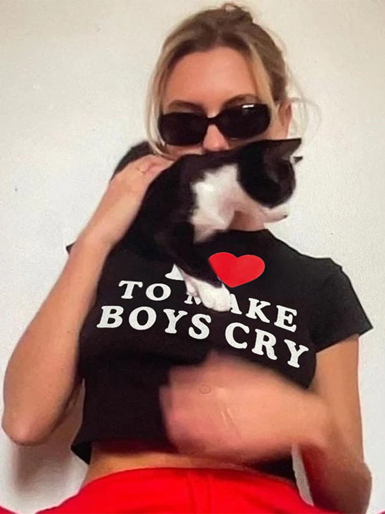 Wenkouban  Summer  Y2K Letter Cute Crop Women Tops Clothes Fairy Grunge Tees Basic O Neck Short Sleeve Sweet Baby T-Shirts - Deanwangkt