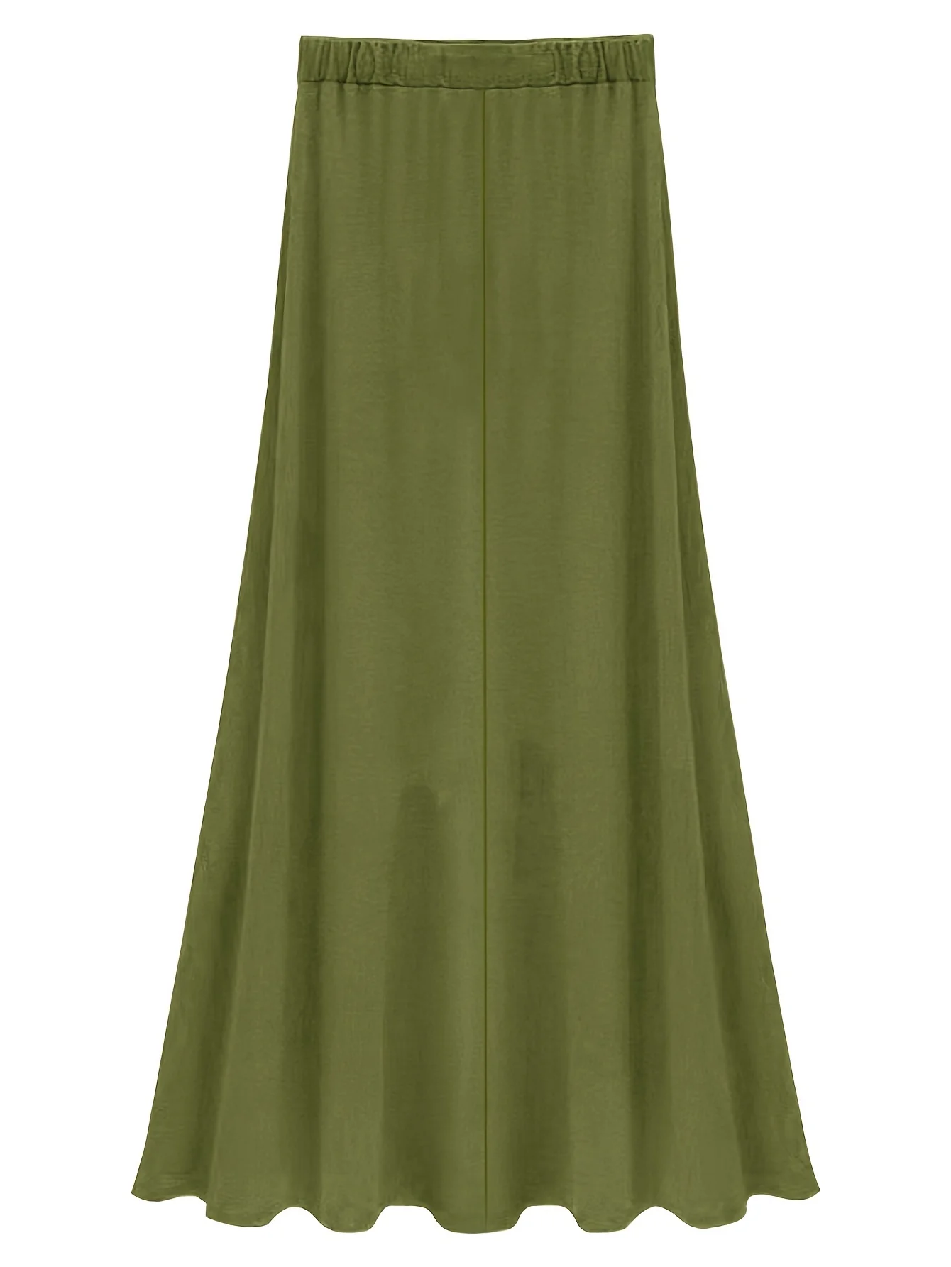 Plus Size Elegant Skirt, Women's Plus Solid Drawstring High Rise Medium Stretch Maxi Skirt - Deanwangkt