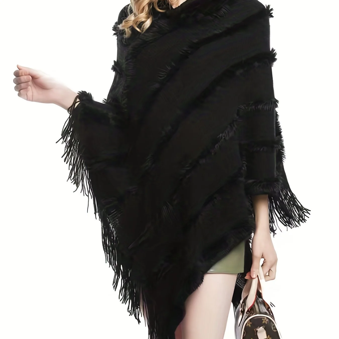 deanwangkt Tassel Shawl Hooded Tunics, Vintage Solid Asymmetrical Hem Tunic Tops, Women's Clothing - Deanwangkt