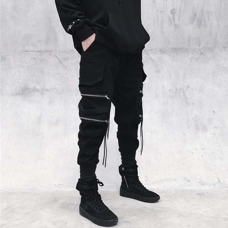 DEANWANGKT Mens Vintage Hip Hop Style Baggy Jeans Joggers Cargo Pants For Men Casual Hip Hop Hit Color Pocket Male Trousers Sweatpants Streetwear Ribbons Techwear Pants - Deanwangkt