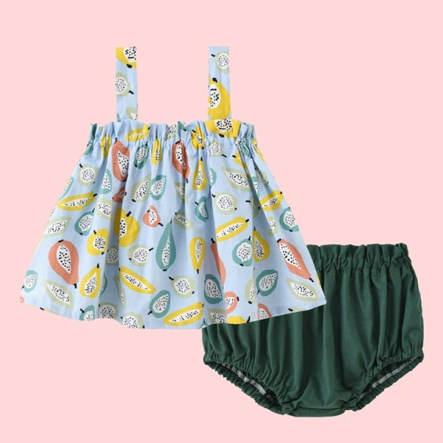 deanwangkt NEW Newborn Baby Girls Clothes Sleeveless Dress+Briefs 2PCS Outfits Set Striped Printed Cute Clothing Sets Summer Sunsuit 0-24M - Deanwangkt
