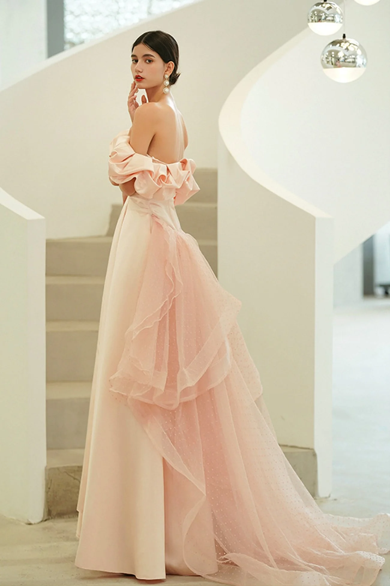 solvbao Pink Satin Long Prom Dresses, A-Line Off the Shoulder Evening Party Dresses - Deanwangkt