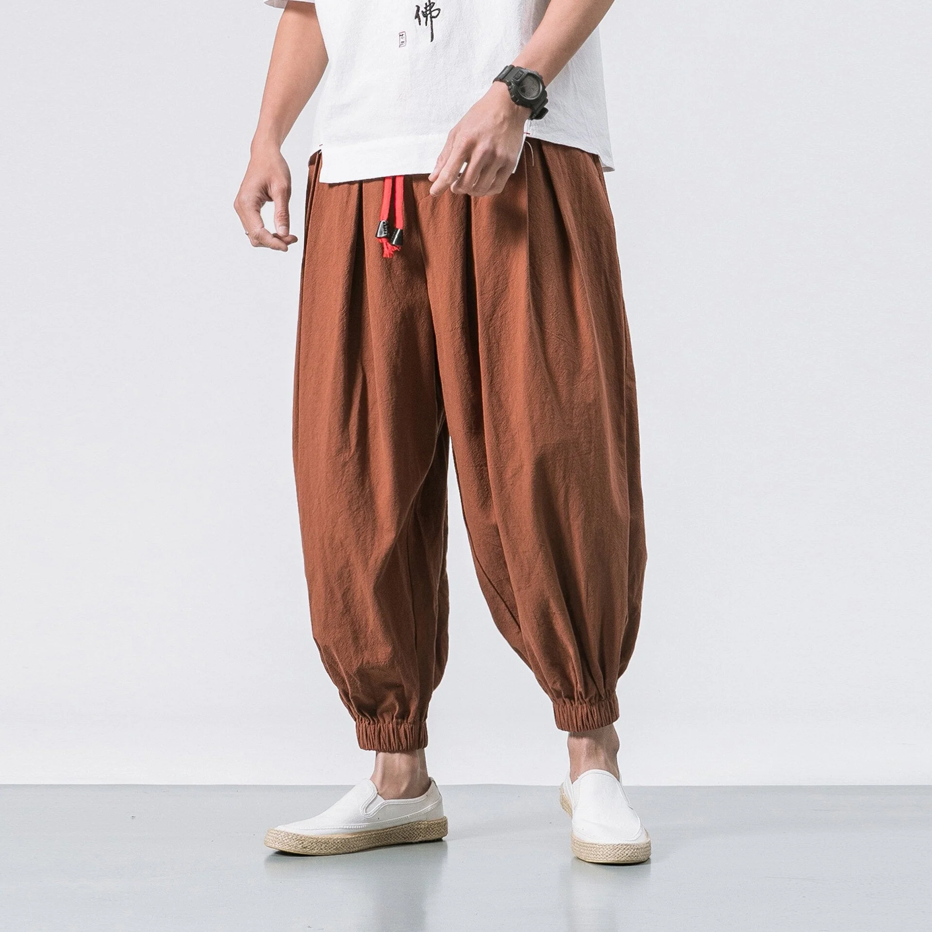 DEANWANGKT Mens Vintage Hip Hop Style Baggy Jeans New Chinese Style Harem Pants Men Streetwear Casual Joggers Mens Pants Cotton Linen Sweatpants Ankle-Length Men Trousers M-5XL - Deanwangkt