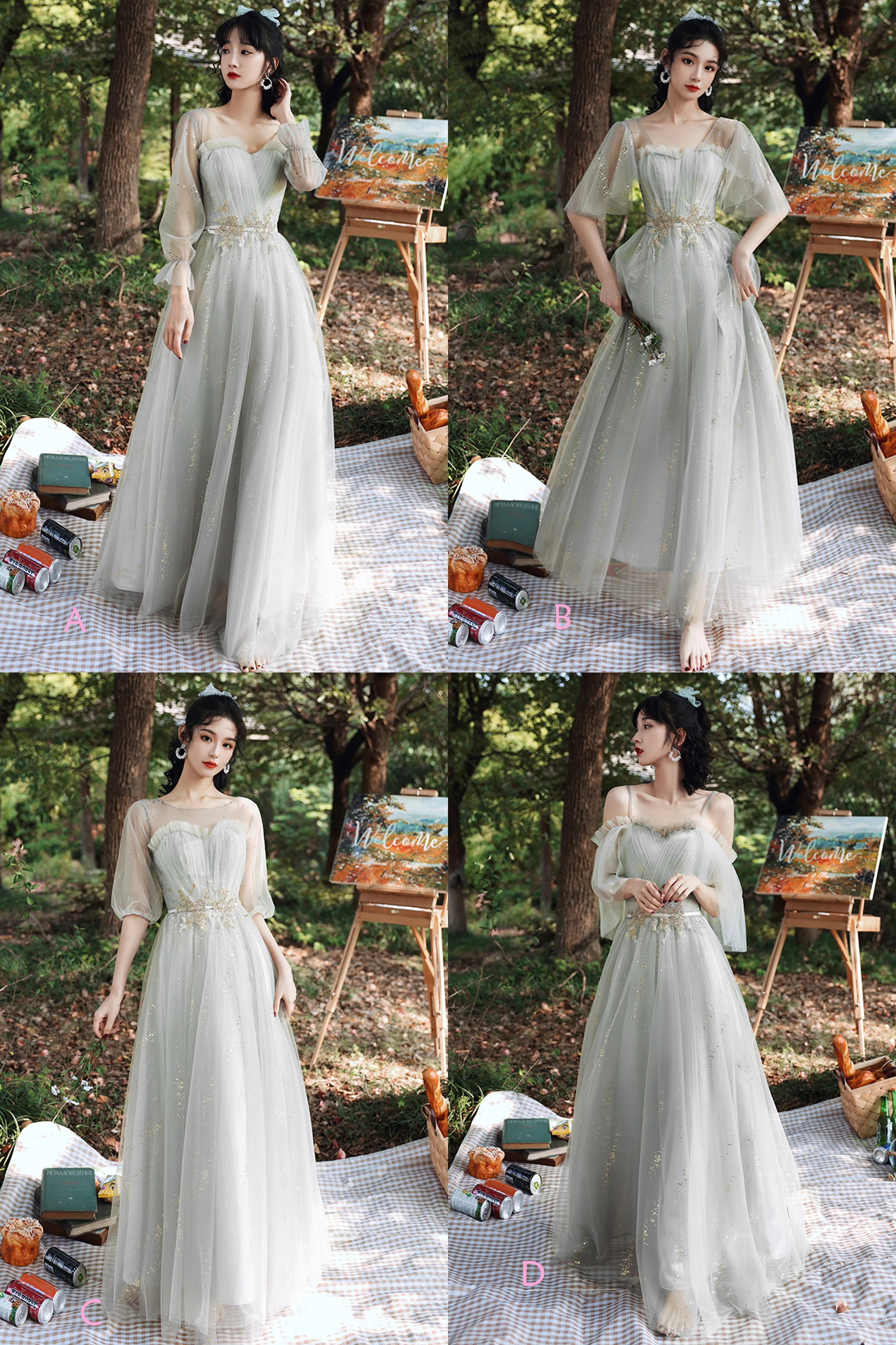 solvbao Grey Lace Long Prom Dresses, A-Line Evening Dresses - Deanwangkt