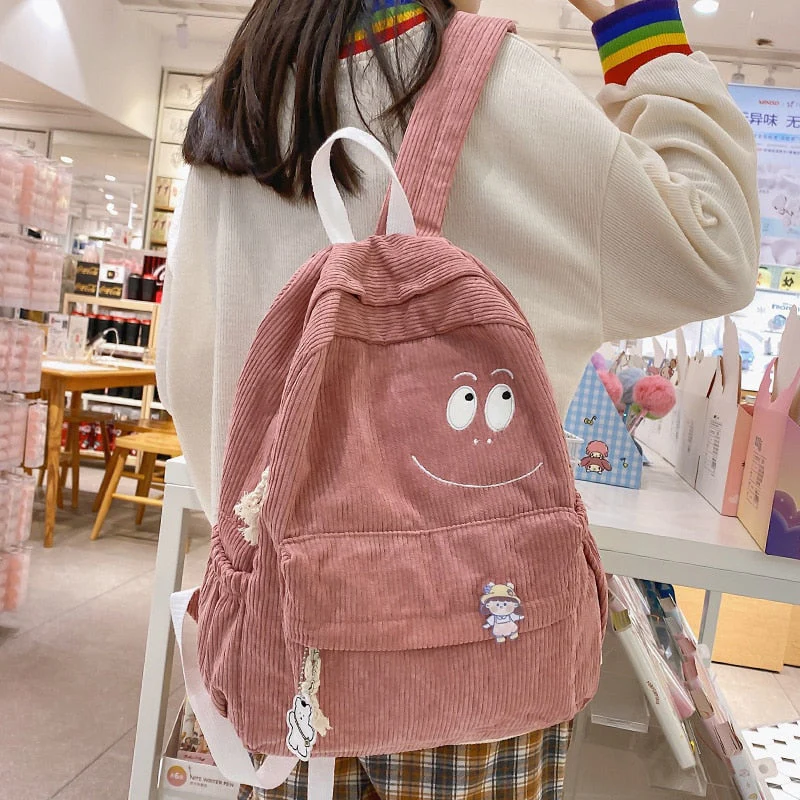 deanwangkt New Female Kawaii Corduroy Laptop College Backpack Trendy Girl Green Cool Cute Bag Fashion Women School Bag Lady Travel Backpack - Deanwangkt