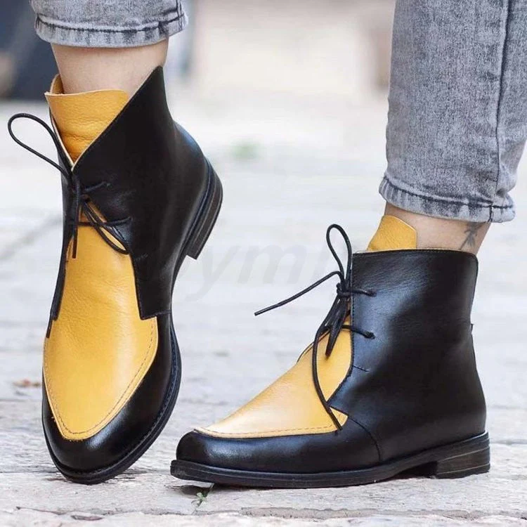 DEANWANGKT England Style  Boots for Women New Autumn Winter PU Leather Short Ankle Boots Ladies Motorcycle Boots Women Shoes - Deanwangkt