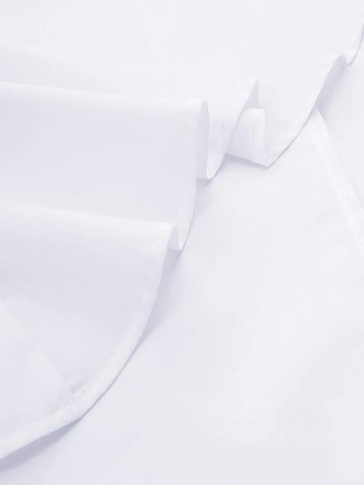 deanwangkt Women Vintage Irregular Hem Lapel Solid Color Cotton Lace-Up Long Sleeve Dress - Deanwangkt