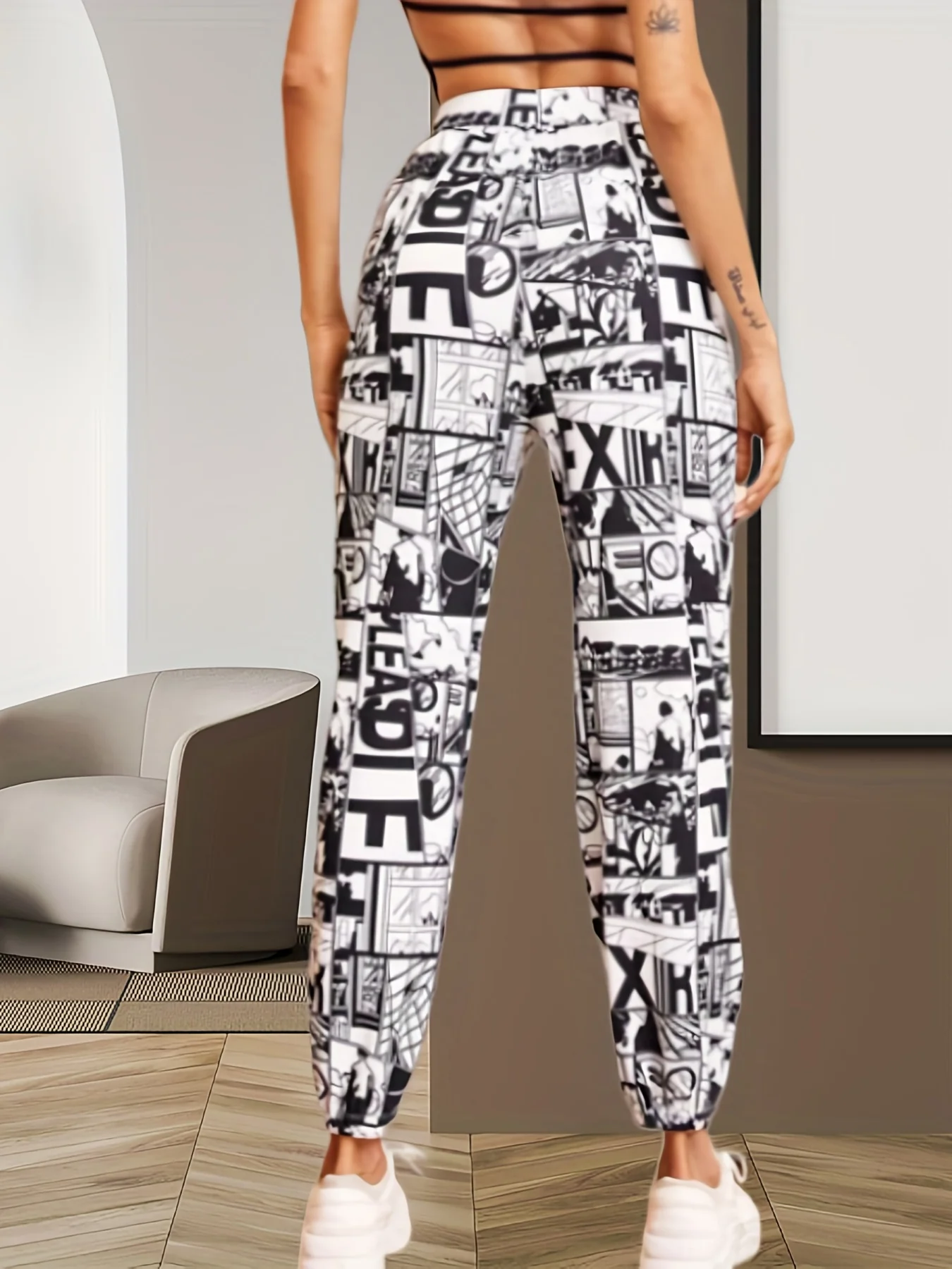 deanwangkt-1 Pop Art Print High Waist Pants, Casual Hippie Pants With Pockets, Women's Clothing - Deanwangkt