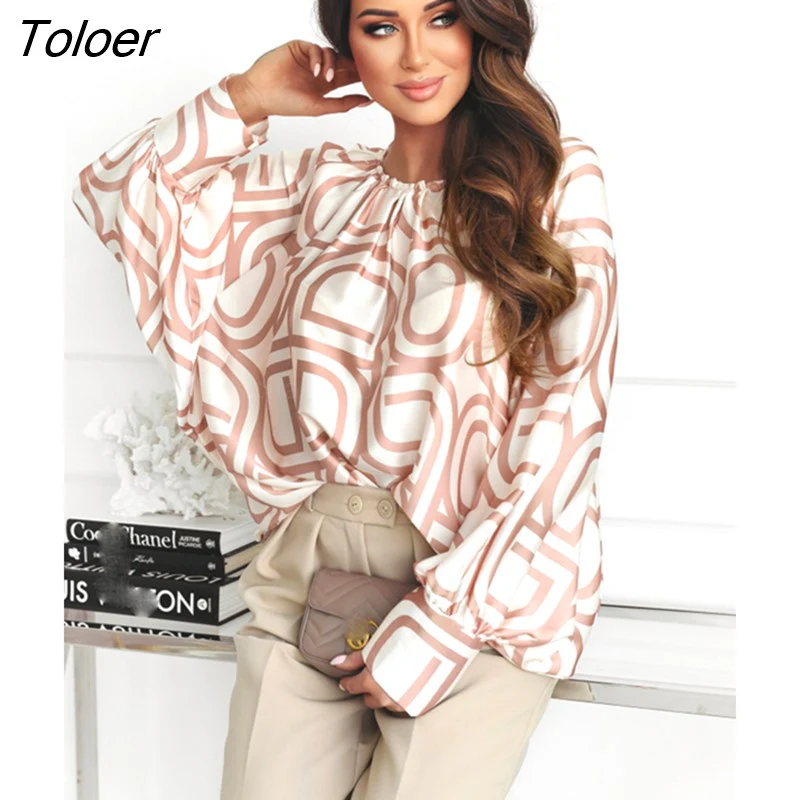 deanwangkt Loose Blouse Women Long Sleeve O-Neck Female Print Autumn Blouses Elegant Women's Shirt Top  Ladies Clothing - Deanwangkt