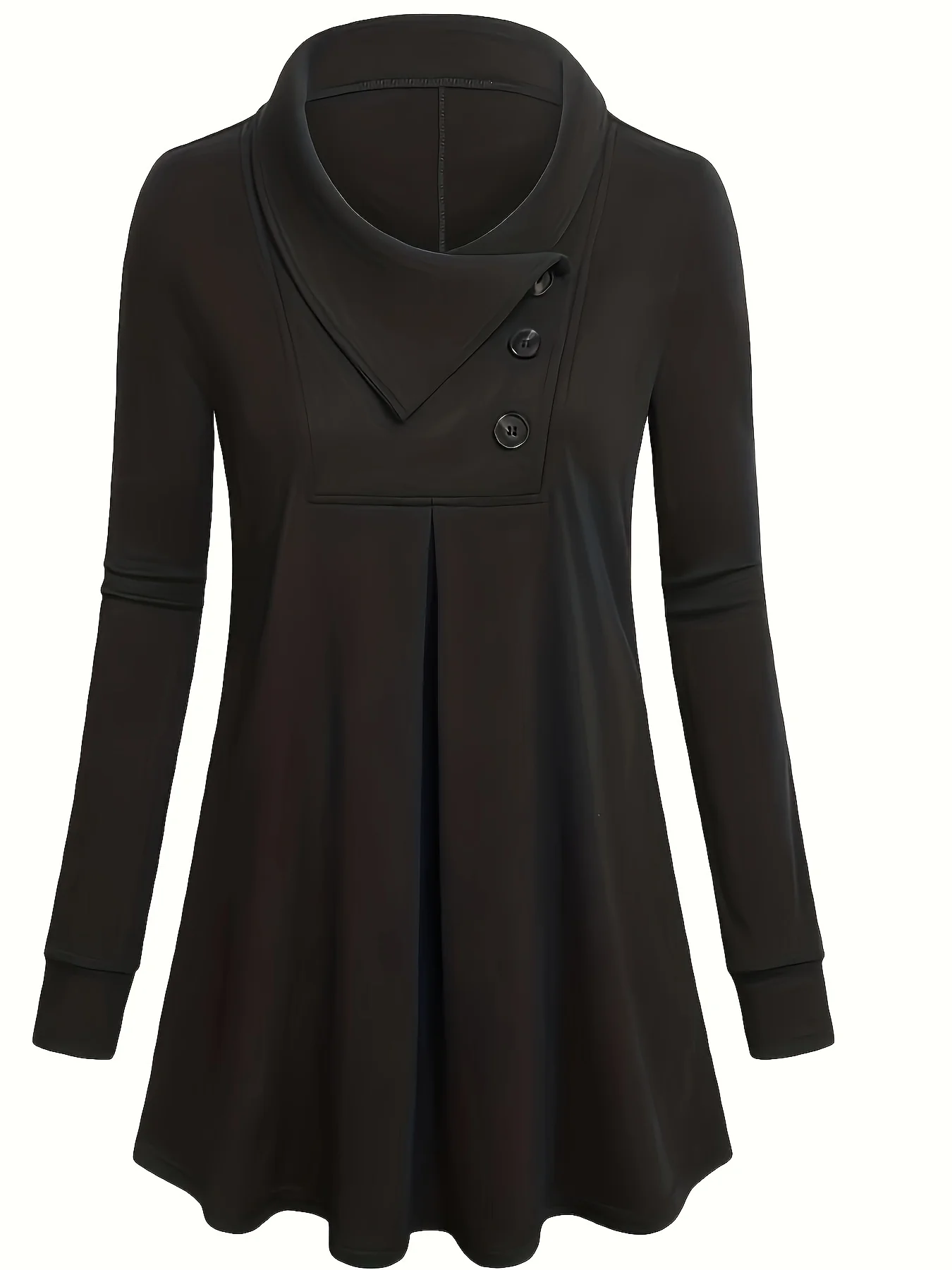 deanwangkt-1 Solid Button Front Pleated Top, Casual Long Sleeve Top For Spring & Fall, Women's Clothing - Deanwangkt