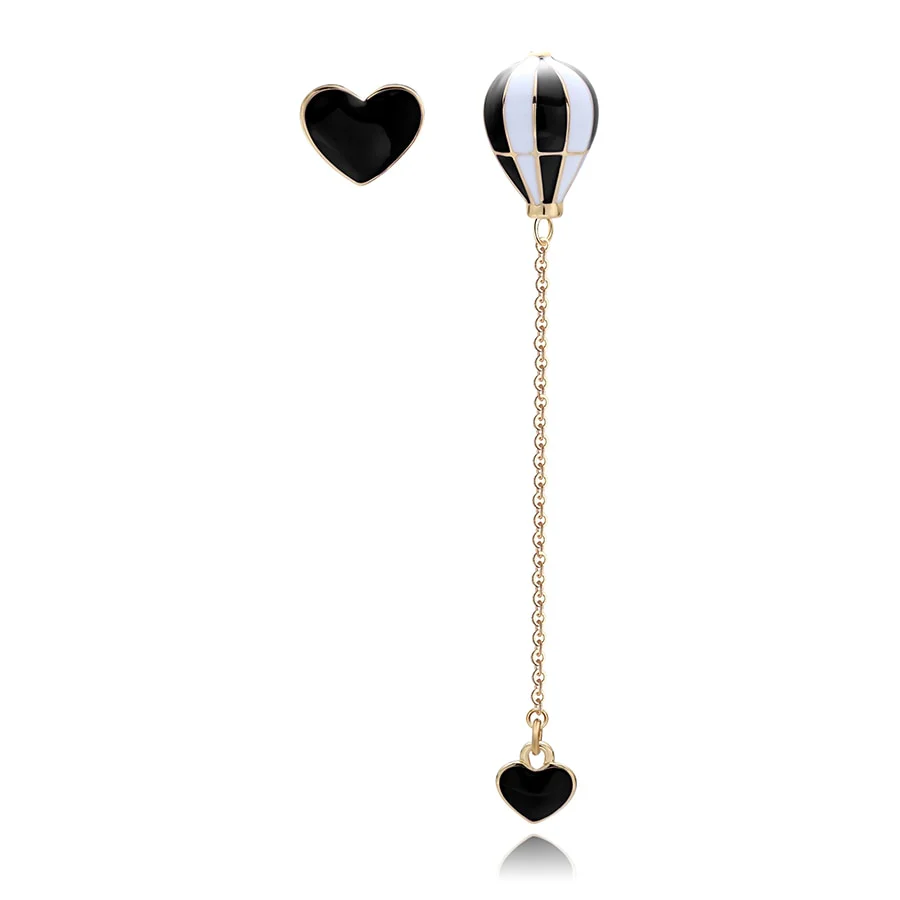 DEANWANGKT Hot Air Balloon Long Earrings for Women Korean Asymmetric Heart Gold Chain Statement Dangle Earring Fashion Ear Jewelry - Deanwangkt