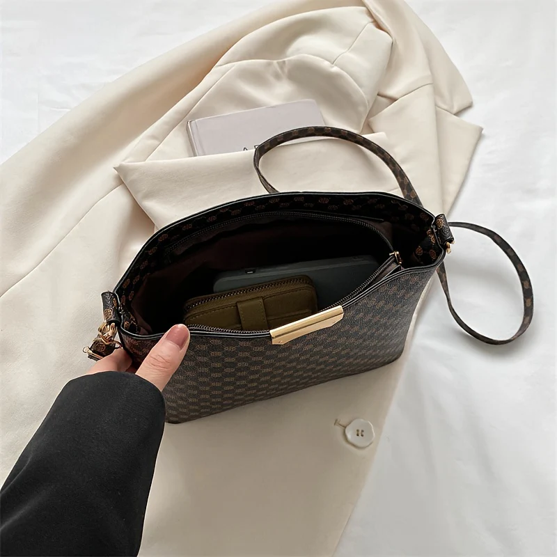 deanwangkt-1 Vintage Polka Dots Print Crossbody Bag, Casual Zipper Bucket Bag, Perfect Shoulder Bag For Daily Use - Deanwangkt