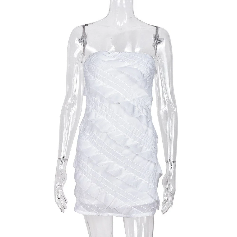 Joskka Strapless Lace Women Dress White Backless High Waist Dress Female Summer New Skinny Spicy Girl Party Clubwear - Deanwangkt