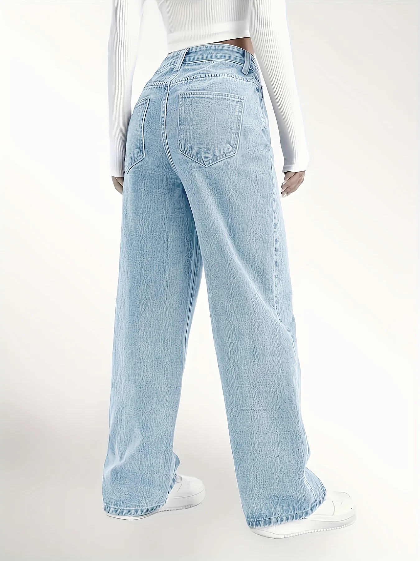 Ripped Straight Leg Loose Fit Jeans, High Rise Wide Legs Distressed Denim Pants, Women's Denim Jeans & Clothing - Deanwangkt