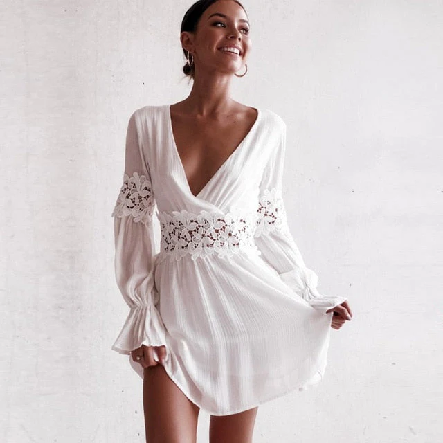 New Cover-ups Summer Women Beach Wear White Cotton Tunic Dress Bikini Bath Sarong Wrap Skirt Swimsuit Cover Up - Deanwangkt