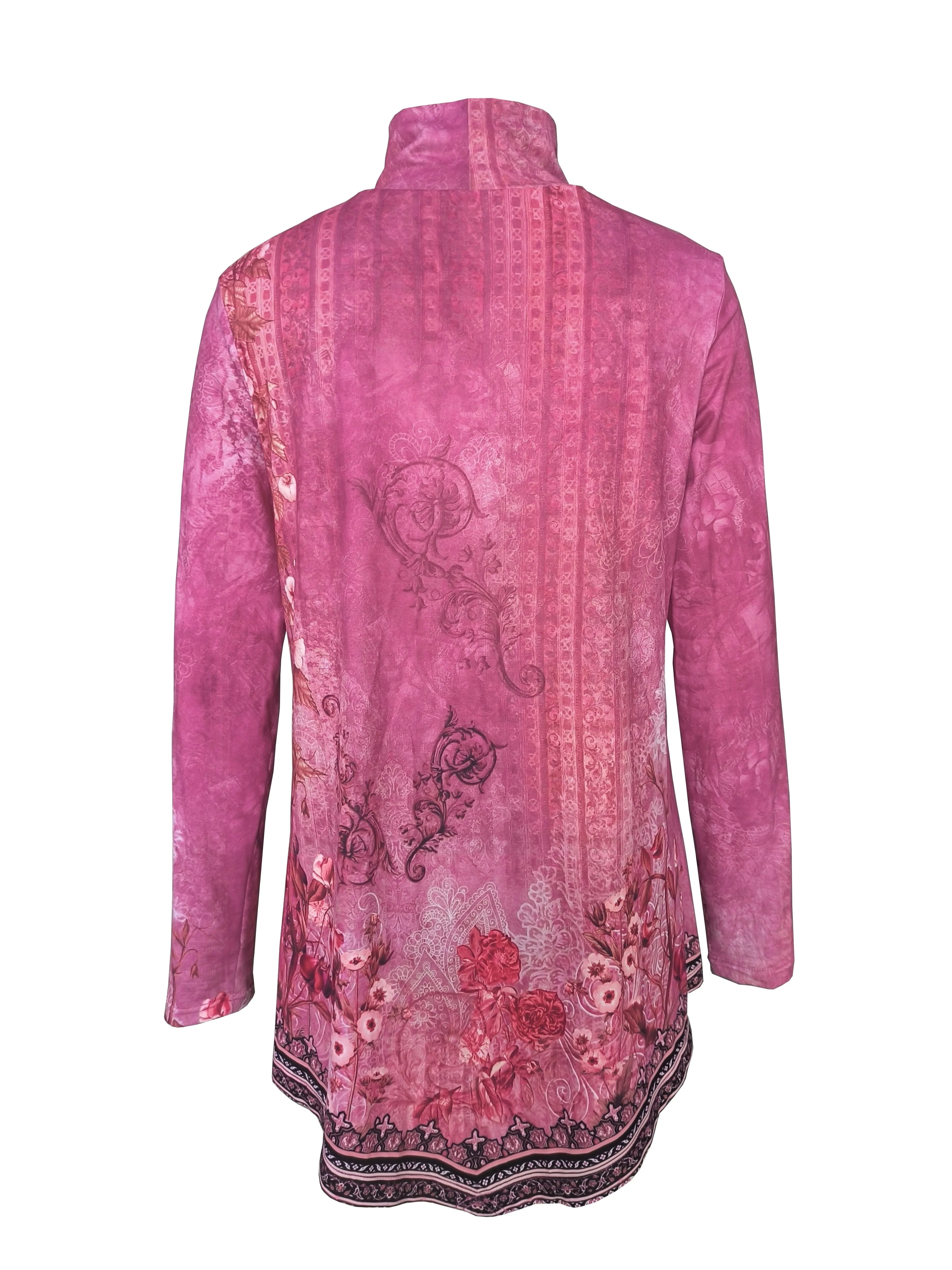 Floral Print Turtleneck T-Shirt, Casual Long Sleeve Top For Spring & Fall, Women's Clothing - Deanwangkt