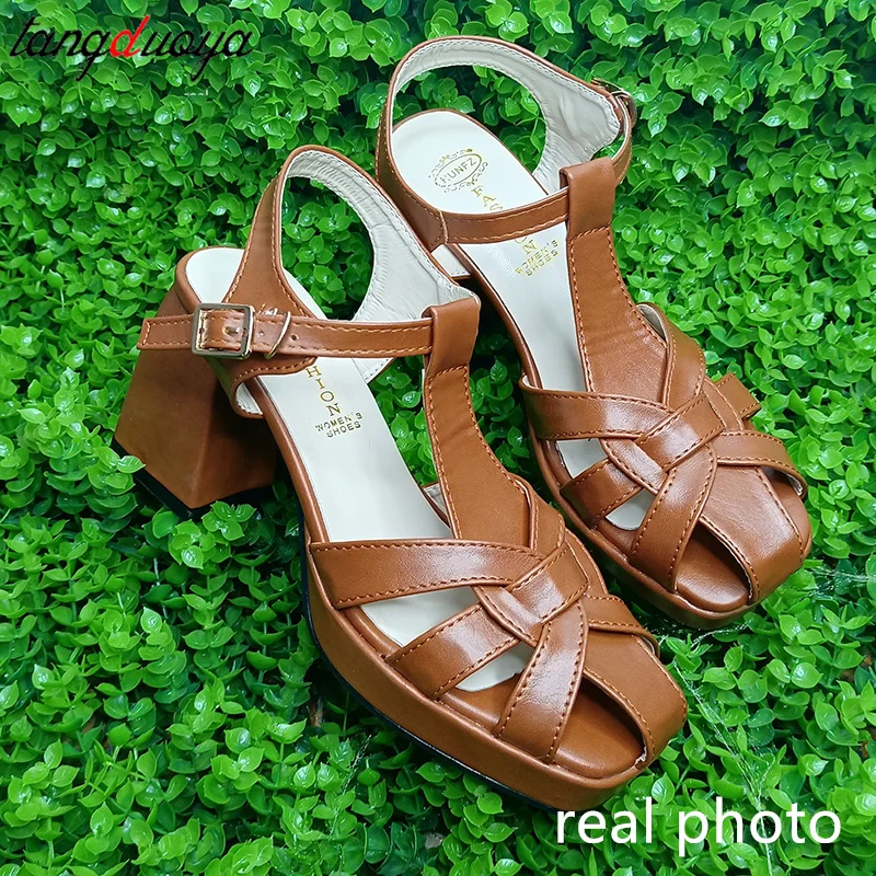 deanwangkt Women Sandals Sexy High Heels Buckle Ankle Strap Women Shoes Thick Heels Platform Fashion Summer Female Pumps New Sandals - Deanwangkt