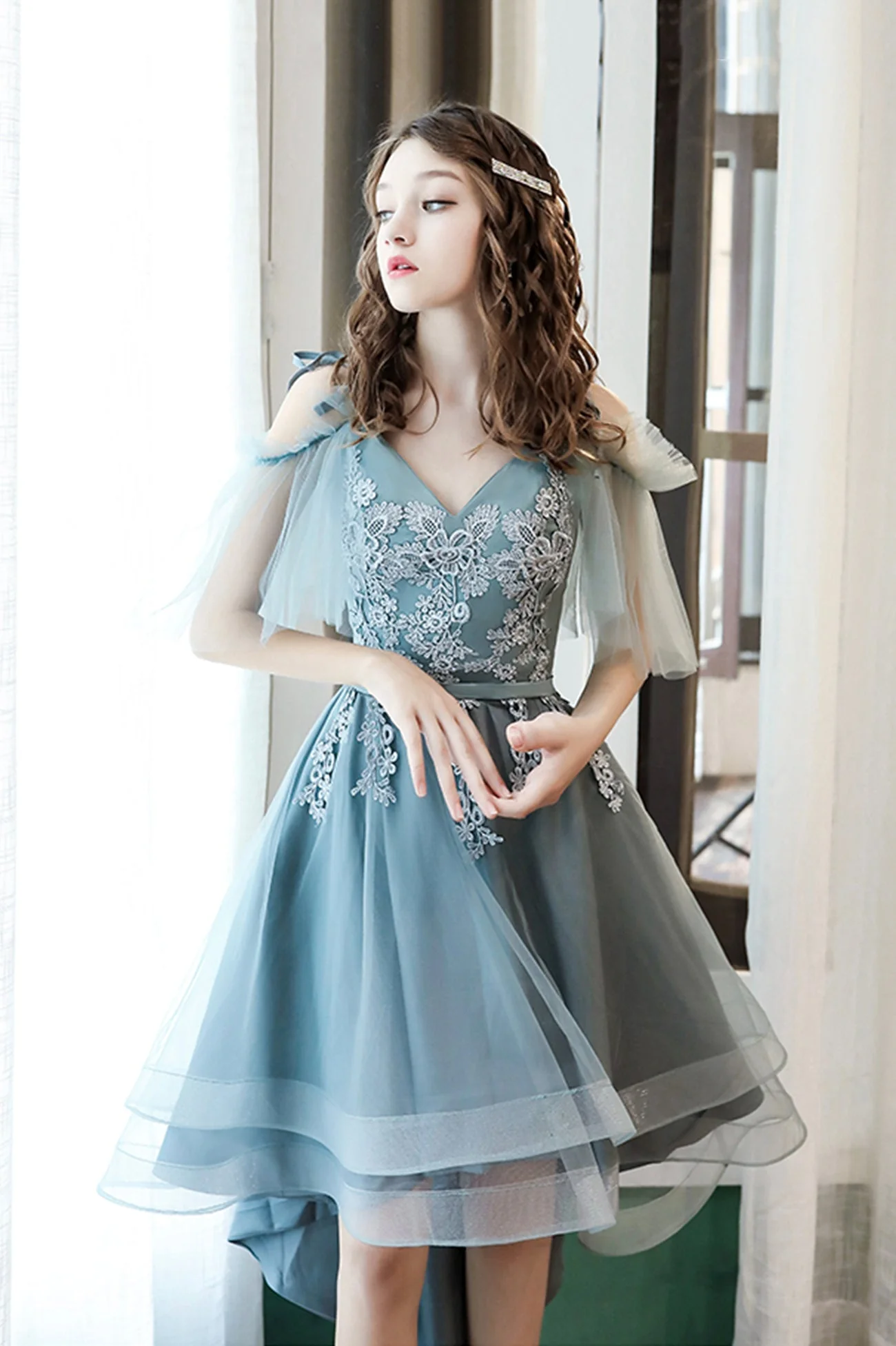 solvbao Cute Lace High Low Prom Dresses, A-Line Party Homecoming Dresses - Deanwangkt